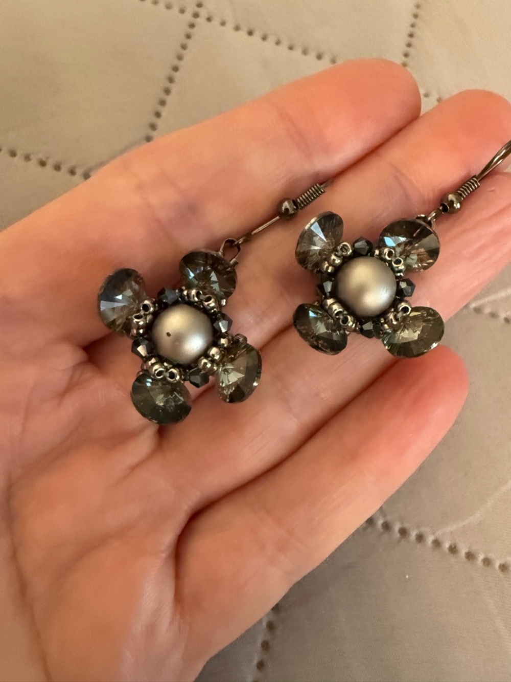 Gray Crystal Flower Drop Earrings - Women Jewelry. Swarovski crystal